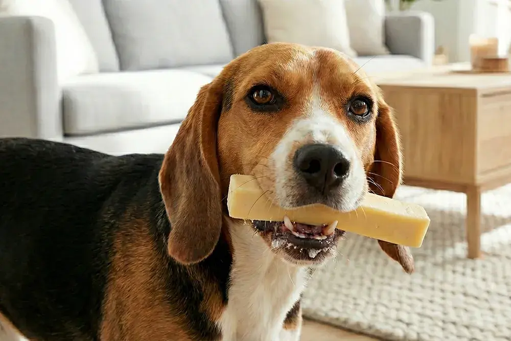 un Beagle dégustant un Cheese Bone M